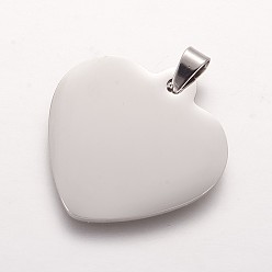 Нержавеющая Сталь Цвет Устойчивые к потускнению 304 штампованные пустые бирки из нержавеющей стали, сердце, цвет нержавеющей стали, 25.5x24.5x1 мм, отверстие : 2.5x4 мм