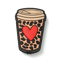 Blanched Almond Coffee Theme Silicone Beads, Focal Beads, Leopard Heart Coffee, Blanched Almond, 31x20x8.5mm, Hole: 2mm