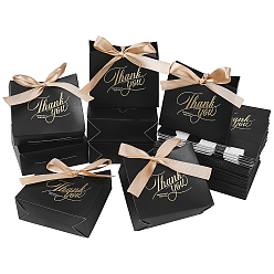 Noir Boîtes cadeaux en papier doré avec poignée ruban, idéales pour transporter des bonbons., pour la fête de mariage, rectangle, noir, 11.5x4.5x10 cm