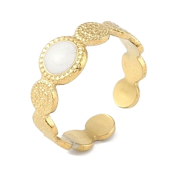 Настоящее золото 18K Ионное покрытие (IP) 304 Круглые манжеты с текстурированной эмалью из нержавеющей стали., открытые кольца для женщин, реальный 18 k позолоченный, регулируемый, 8 мм