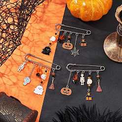 (52) Непрозрачная лаванда 3шт 3 цвета эмалевые броши-булавки на Хэллоуин, английские булавки из сплава для воротника, рубашка, кардиган со стеклом и крашеной синтетической бирюзой, разноцветные, 71~75x74.5 мм, 1 шт / цвет