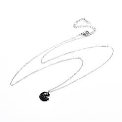 Нержавеющая Сталь Цвет (продажа фабрики ювелирных изделий)304 ожерелья с подвесками из нержавеющей стали, с полимерной глины горный хрусталь и омар коготь застежками, плоско-круглые, цвет нержавеющей стали, 18.3 дюйм (46.5 см) '1 мм