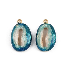 Морской Синий 304 нержавеющей стальной эмали подвески, ионное покрытие (ip), реальный 18 k позолоченный, чамр в форме ракушки, Marine Blue, 17.5x11x4.5 мм, отверстие : 1.5 мм