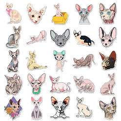Cat Shape PVC Self Adhesive Hairless Cat Stickers Sets, Waterproof Cute Cat Decals for Suitcase, Skateboard, Refrigerator, Helmet, Mobile Phone Shell, Cat Pattern, 55~85mm, 50pcs/bag