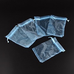Sky Blue Organza Bags, Rectangle, Sky Blue, about 10cm wide, 15cm long
