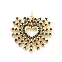 Черный Латунные микро проложить кубического циркония подвески, реальный 18 k позолоченный, без кадмия и без свинца, сердце прелести, чёрные, 23x24.5x2.5 мм, отверстие : 3 мм