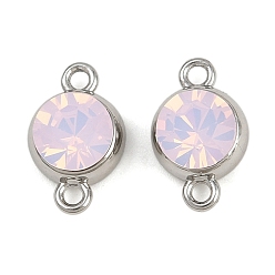 Лавандовый румянец Шармы-соединители из латуни с паве из кубического циркония, плоские круглые ссылки, платина, лавандовый румянец, 12.5x8x5 мм, отверстие : 1.4 мм