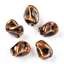 Седло Коричневый Фарфоровые бусины ручной работы, фантазии античного стекла фарфора, самородки, седло коричневый, 20~21x16~17x14~15 мм, отверстие : 2.5~3.5 мм