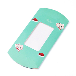 Turquoise Paper Pillow Boxes, Gift Candy Packing Box, with Clear Window, Father Christmas/Santa Claus Pattern, Turquoise, 18.1x9.3x3cm