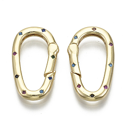 Настоящее золото 16K Латунные кольца из микро-паве циркония, овальные, без никеля , красочный, реальный 16 k позолоченный, 27x15.5x3 мм, Внутренний диаметр: 21x19 мм