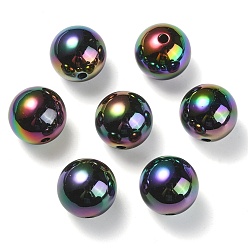Black UV Plating Rainbow Iridescent Acrylic Beads, Round, Black, 17.5x17mm, Hole: 2.8mm