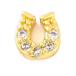 Letter U Покрытие стойки латунь микро паве прозрачные кабошоны из кубического циркония, без кадмия и без свинца, долговечный, реальный 18 k позолоченный, Буква U, 5x5x2 мм