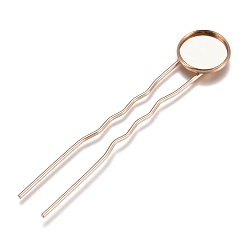 Light Gold Железная фурниутра для шпилек, с плоскими круглыми настроек латунь кабошон, долговечный, золотой свет, лоток : 14 мм, 79x16x3 мм