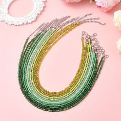 Зеленый 3Ожерелья-чокеры из стеклянного бисера с градиентным цветом, размер мм, для женщин, платина, зелёные, 14.76~14.96 дюйм (37.5~38 см), 12 шт / комплект