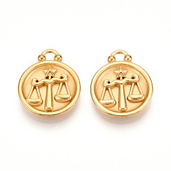 Весы 304 подвески из нержавеющей стали, плоский круглый шарм с двенадцатью созвездиями, реальный 18 k позолоченный, ионное покрытие (ip), Весы, 20.5x17x3~4.5 мм, отверстие : 2.5x2.7 мм