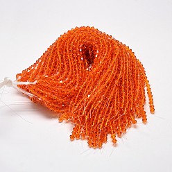 Dark Orange Imitate Austrian Crystal Bicone Glass Beads Strands, Grade AA, Faceted, Dark Orange, 6x6mm, Hole: 1mm, about 46~48pcs/strand, 10.5 inch