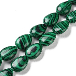 Malachite Perles synthétiques malachite brins, larme plat, 13~14x9.5~10x5~5.5mm, Trou: 1.2mm, Environ 28 pcs/chapelet, 15.16'' (38.5 cm)