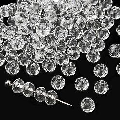 Прозрачный К 9 стекло, имитация Австрийские кристаллические шарики, класс AAA, граненые, рондель, прозрачные, 4x3 мм, отверстие : 0.7~0.9 мм