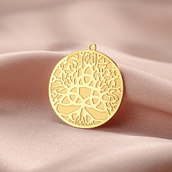 Золотой Шкентели нержавеющей стали, плоские круглые с дерева жизни, золотые, 27x25 мм