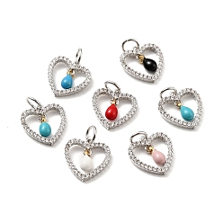 Mixed Color Rack Plating Brass Micro Pave Cubic Zirconia Pendants, with Enamel and Jump Ring, Long-Lasting Plated, Platinum, Heart, Cadmium Free & Nickel Free & Lead Free, Mixed Color, 12.5x12x1.5~3mm, Jump Ring: 5x0.7mm, Hole: 3.4mm