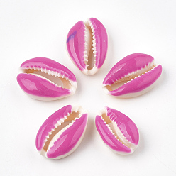Camellia Cowrie Shell Beads, with Enamel, No Hole/Undrilled, Camellia, 20~26x13~18x5~7mm