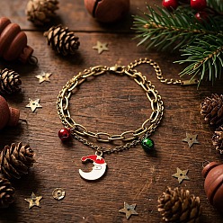 Moon Christmas 304 Stainless Steel Enamel Charm 2-Strand Bracelets, Golden, Colorful, Moon, 6.69 inch(17cm)