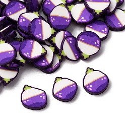 Mangosteen Ручной полимерной глины кабошонов, тема фруктов, фиолетовые, мангустин, 11~13x10~11x1~2.5 мм