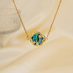 Золотой Изысканные латунные блестящие плоские круглые ожерелья с подвесками в виде звезд, с Пауа оболочке, золотые, 15.75 дюйм (40 см)