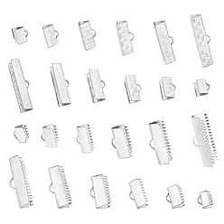Couleur Acier Inoxydable 120pcs 12 style 304 extrémités de sertissage de ruban en acier inoxydable, rectangle, couleur inox, 6~9.3x6.7~25mm, Trou: 2~4x1~1.8mm, 10 pc / style