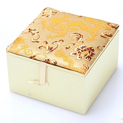 (932FM) Темно-синий аква-матовый с подкладкой Квадратные атласные шкатулки для ювелирных изделий в китайском стиле, подарочная упаковка, темно-золотистые, 10x10x6 см