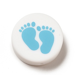 Footprint Пищевые экологически чистые силиконовые фокусные шарики, белый плоский круглый, рисунок следа, 26x9 мм, отверстие : 2.2 мм
