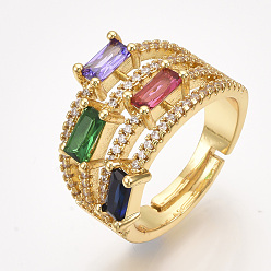 Golden Adjustable Brass Micro Pave Cubic Zirconia Finger Rings, Cadmium Free & Lead Free, Golden, Size 8, 18mm