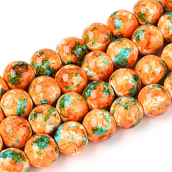 Темно-Оранжевый С напылением окрашенные синтетические бирюзовые бусинки, круглые, темно-оранжевый, 9.5~10 мм, отверстие : 0.8~1 мм, около 40 шт / нитка, 14.17~14.37 дюйм (36~36.5 см)
