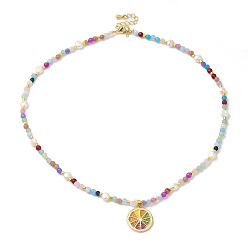 Разноцветный Колье с подвеской из латунной эмали и дольки апельсина, богемное женское ожерелье из окрашенного натурального агата и жемчуга с цепочками из бисера, без кадмия и без свинца, красочный, 15.04 дюйм (38.2 см)