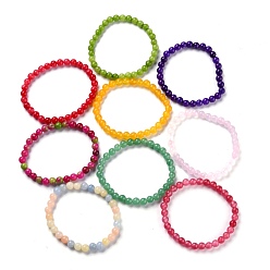 Mixed Color Dyed Natural Jade Beads Stretch Bracelets, Round, Mixed Color, Inner Diameter: 2 inch(5cm), Bead: 6mm