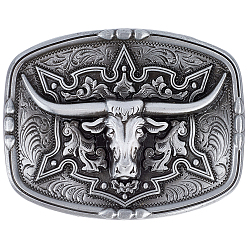 Античное Серебро 1пряжки для ремня из поликарбонатного сплава, застежка на пояс, прямоугольник с головами быков, античное серебро, 70x89.5x11.5 мм