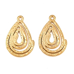 Real 18K Gold Plated 304 Stainless Steel Pendants, Texture Teardrop Charms, Ion Plating(IP), Real 18K Gold Plated, 29x19x1.5mm, Hole: 1.6mm