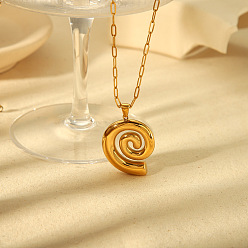 Настоящее золото 18K Летний пляж 304 ожерелья из нержавеющей стали в форме спиральной ракушки, реальный 18 k позолоченный, 17.72 дюйм (45 см)