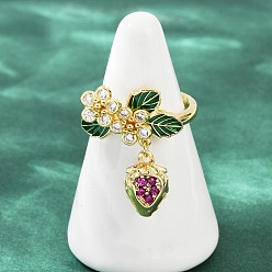 Фуксин Манжеты из латуни с микро паве кубический цирконий для женщин, клубника, с эмалью, стойки покрытие, долговечный, без свинца и без кадмия, реальный 18 k позолоченный, фуксиново-красные, 23 мм, внутренний диаметр: 17 мм