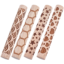 Mixed Shapes 4Pcs 4 Styles Wood Handle Clay Texture Roller, Pottery Tools, Mixed Shapes, 98~100x13.5~15mm, 1pc/style