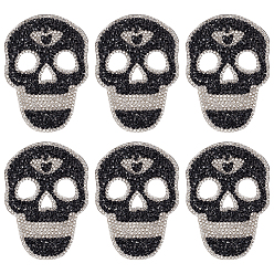 Black 7Pcs Skull Glitter Resin Hotfix Rhinestone, Hot Melt Adhesive on the Back, Costume Accessories, Black, 84x59x3mm