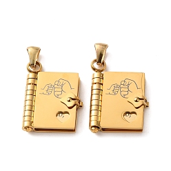 Golden 304 Stainless Steel Pendants, Book with Fist Pound Charms, Polished, Ion Plating(IP), Golden, 25x18x4.5mm, Hole: 5.5x2.5mm