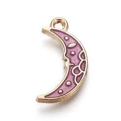 Фиолетовый Подвески из эмали и сплава, луна, золотой свет, фиолетовые, 17.5x9x2 мм, отверстие : 1.5 мм