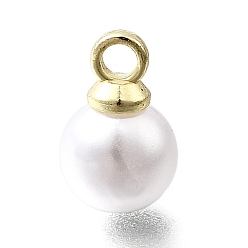 Белый Подвески из АБС-пластика с жемчугом, круглые, с петлей из легкого золотого сплава, белые, 9.5x6 мм, отверстие : 1.6 мм