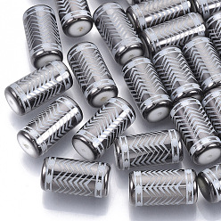 Серый Гальванические стеклянные бусины, колонна с шевронным рисунком, серые, 20x10 мм, отверстия: 1.2 мм, около 50 шт / мешок