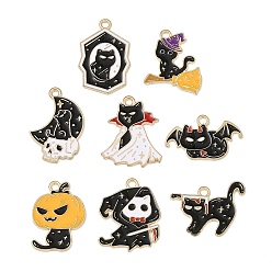 Золотой Подвески из эмали и сплава, подвески в форме черной кошки на Хэллоуин, золотые, 16~27x18~25x1 мм, отверстие : 2 мм