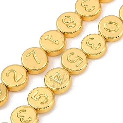 с Золотистым Покрытием Гальванические нити из синтетических немагнитных гематитовых бусин, плоские круглые с номером, с золотым покрытием, 8~8.5x3 мм, отверстие : 0.8 мм, около 49 шт / нитка, 15.67 дюйм (39.8 см)
