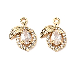 Настоящее золото 18K Латунные микропаве прозрачные подвески с фианитом, без кадмия, без никеля и без свинца, фрукты, реальный 18 k позолоченный, 15x11x3.5 мм, отверстие : 1.4 мм
