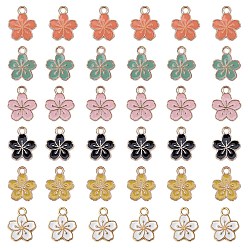 (52) Непрозрачная лаванда Подвески из эмалевого сплава с покрытием из легкого золота, цветок, разноцветные, 15x12x1.5 мм, отверстие: 1.6 мм, 6 цветов, 10 цветов, 60 шт / коробка