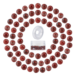 Джаспер Кунжут Наборы для изготовления эластичных браслетов своими руками, круглые бусины из натуральной кунжутной яшмы, Эластичная кристальная нить, бусины : 6~6.5 мм, отверстие : 0.8~1 мм, 200 шт / коробка